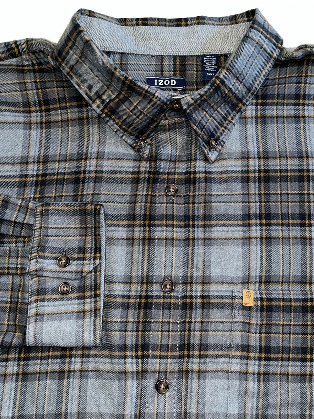 Izod Flannel Shirt Mens 3XLT 3XL Tall long Sleeve Plaid  Button Down NWT $65